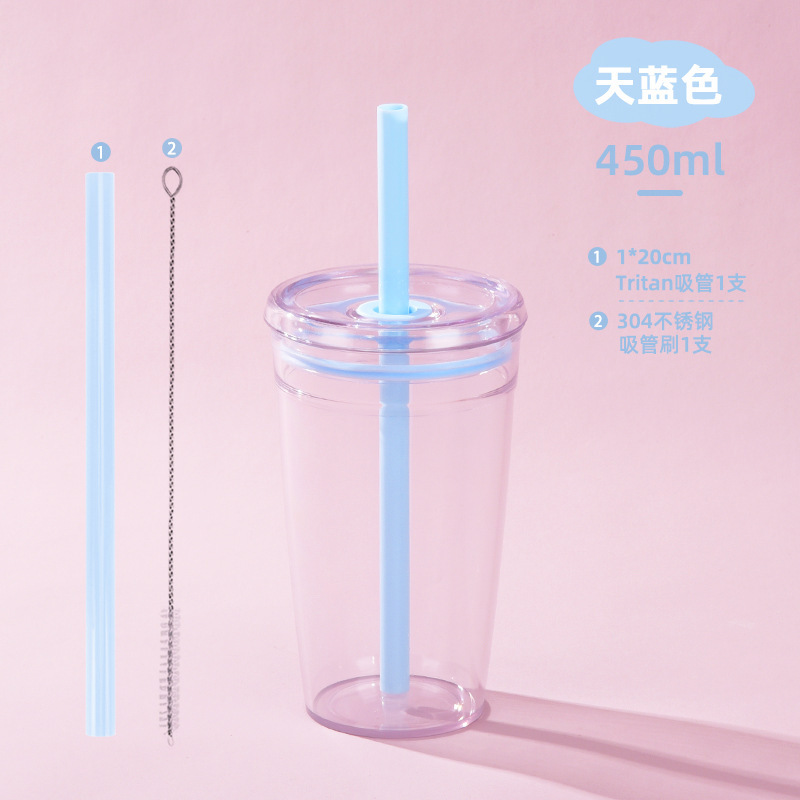 2025 新しいクロスボーダー 450 ミリリットル単層 Tritan ストローカップミルクティーカップコーヒーカップマルチカラーキャンディストローカップ|undefined
