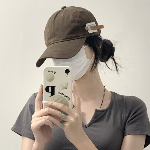 Original retro versatile English small leather label duck cap for women casual baseball cap men soft top simple brown hat