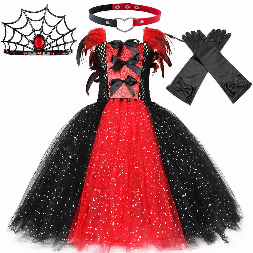 Abbigliamento per bambini Vestito da vampiro e zombie per bambini Costume da cosplay di Halloween per ragazze Vestito da tutù in tulle a rete_voghion.com