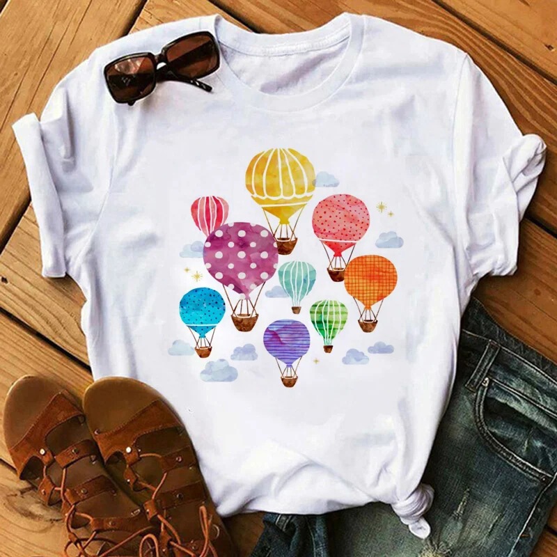 Cute Cartoon Flower Balloon Half-Sleeve Basic Bf Style Round Neck Short-Sleeve T-Shirt for Women Harajuku T-Shirt Cute Cartoon Flower Balloon Half-Sleeve Basic Bf Style Round Neck Short-Sleeve T-Shirt for Women Harajuku T-Shirt