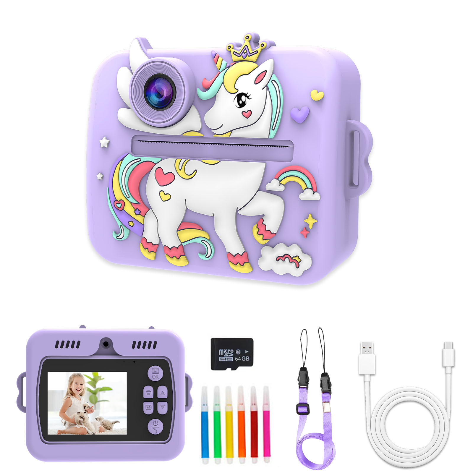 보라색 유니콘 모델 + 64G 메모리 카드 + 정교한 포장