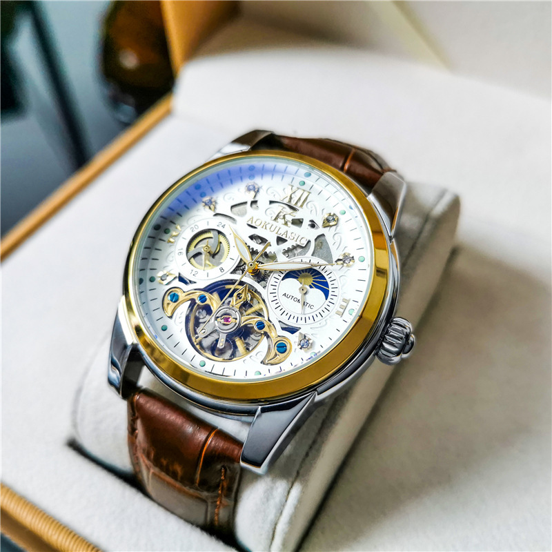 Ogulas reloj hombres de negocios reloj mecánico automático impermeable tourbillon hueco multi-funcional reloj de los hombres 1701