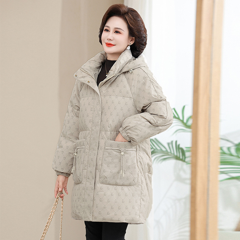 时尚高端羽绒服女冬季新款品牌女装中长款连帽中老年妈妈质感外套