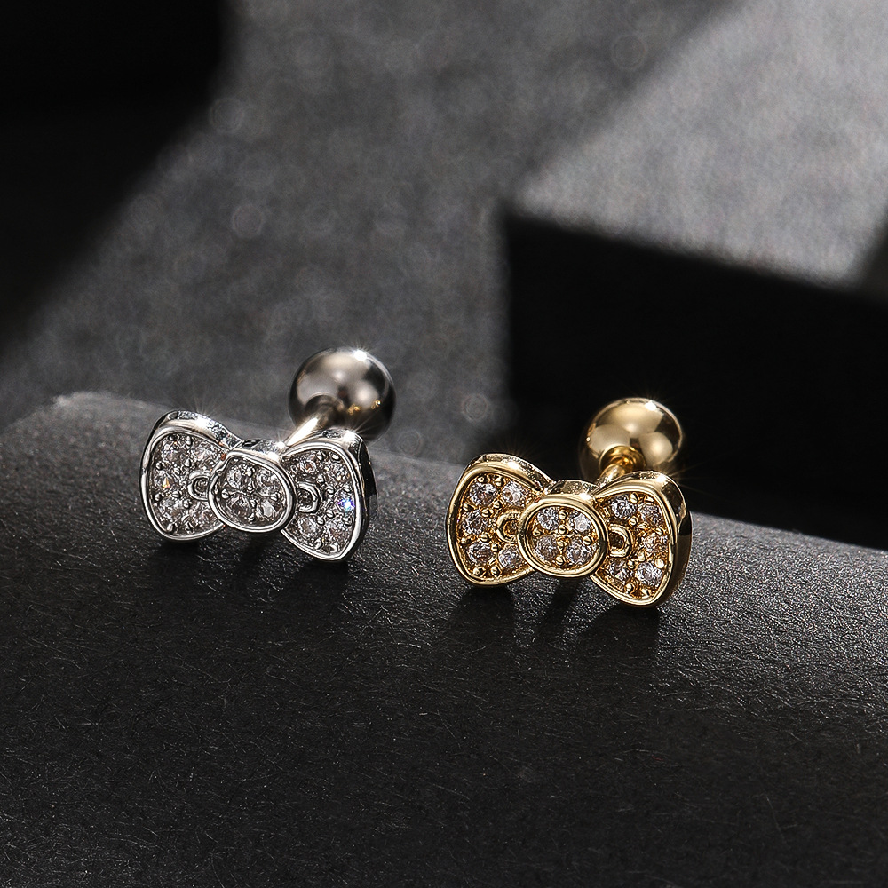 Elegant 18K Gold Plated Titanium Steel Screw Rod Ear Bone Nails Leaf Cross Cartilage Earrings High-End Niche Ear Jewelry detail image 9