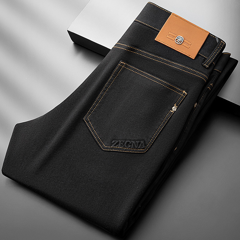 High-End Fashion European Thick Sheep Wool Lyocell Autumn and Winter Jeans Men's Slim Straight Casual Pants Men