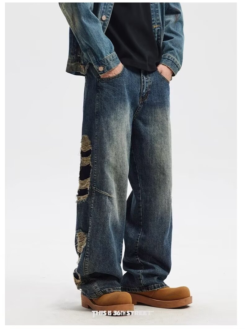Men's Clothing Youth sports loose wide leg jeans design cool _ipsvogv.com