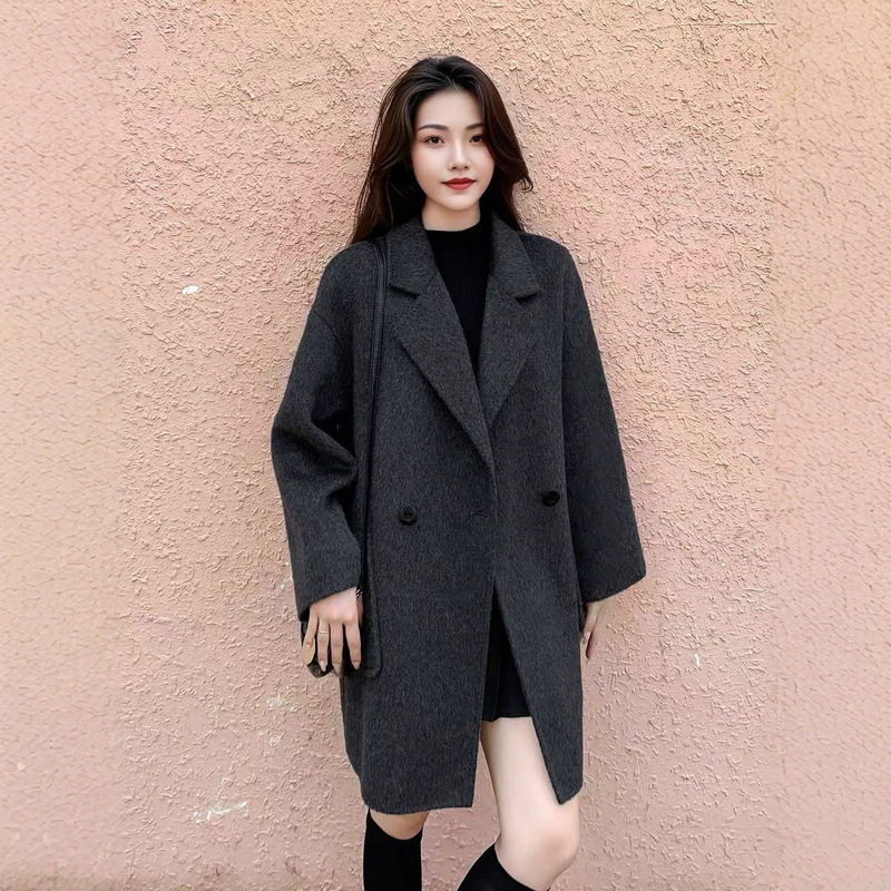 Women's Double-Sided Cashmere Coat 2026 Autumn and Winter New Style Woolen Coat Mid-Length Black Korean Style High-End Fashion and Elegant Look