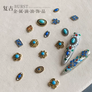 金属滴油美甲饰品中式复古宫廷风金银色花指甲装饰品批发嬛嬛同款