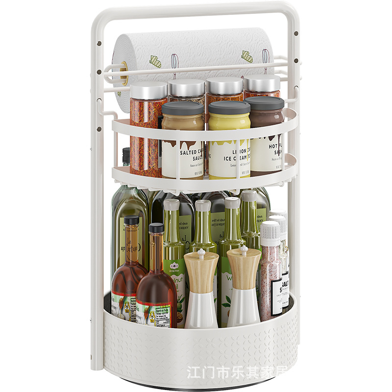 El estante de condimentos de cocina se puede girar en la esquina de la encimera para colocar condimentos, estante para botellas y latas, caja de almacenamiento para rollos de tela