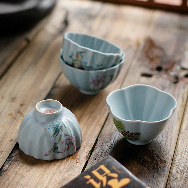 Ru Kiln 스카이 블루 마스터 티 컵 도자기 수도 Dehua 중국 복고풍 오프닝 수제 underglaze 색상 단일 쿵푸 작은 차 그릇