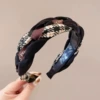 9# black plaid hairband.