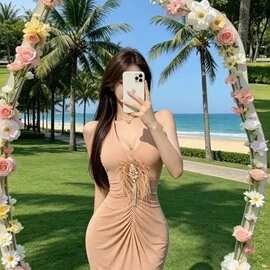 【原版➕配饰】夏季挂脖鱼尾裙度假海边御姐风长款连衣裙
