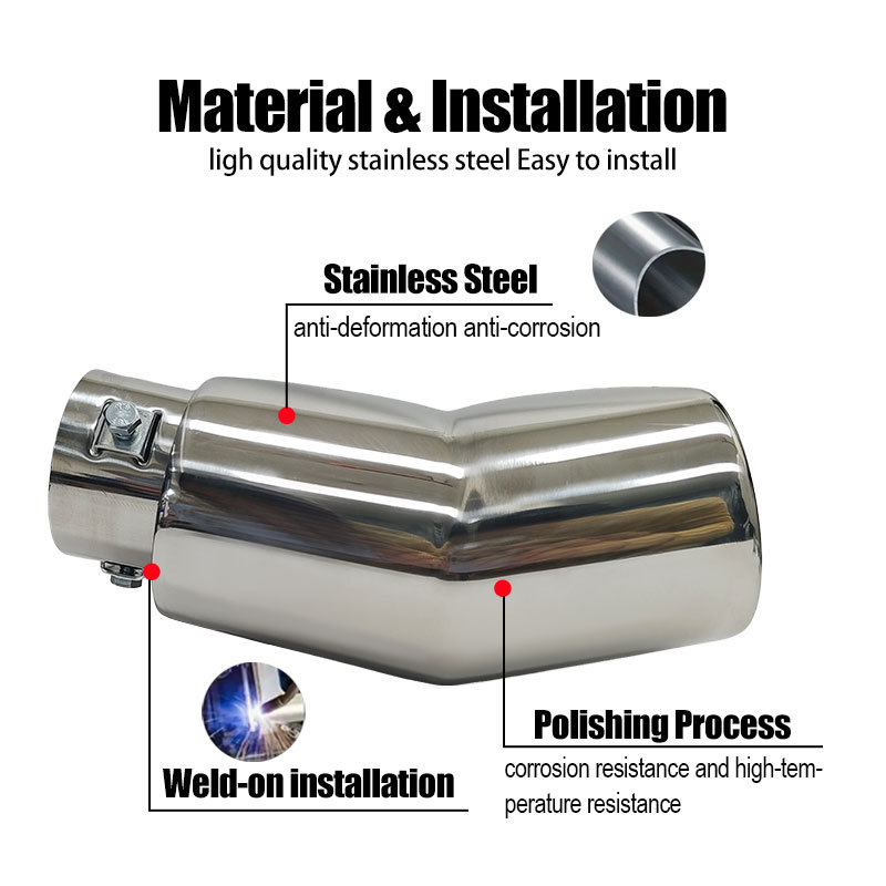 Cross-Border Best-Selling Square Flat-Mouth Exhaust Tip Stainless Steel Universal Muffler Modified Exhaust Pipe Tailpipe