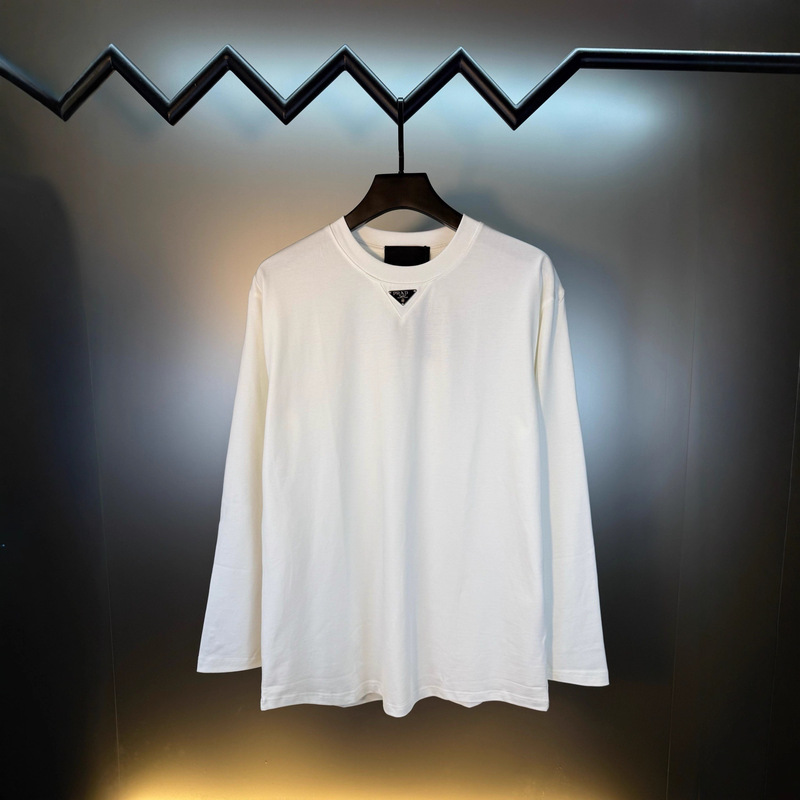 1.1 Correct Version 25 Moncler Mlb Miu Miu Pra Pla Triangle Logo Crew Neck Base Long Sleeve T-Shirt for Men and Women