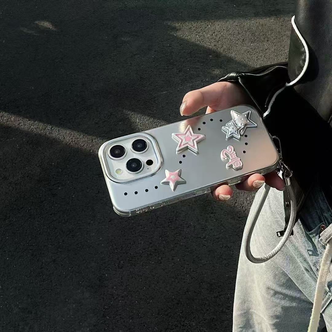 Estrellas tridimensionales dulces y frescas para iphone16ProMax Girl 15 Apple 14 funda para teléfono móvil 13 cuerda de mano 16 galvanoplastia