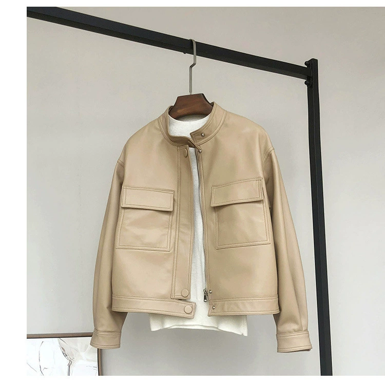 Spring short fashionable jacket, genuine leather