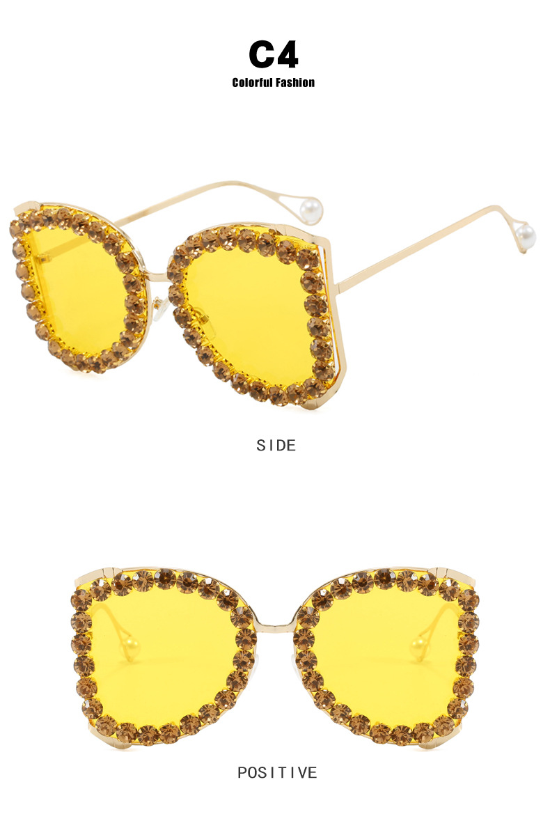 Diamond-encrusted large-framed sunglasses 2024 new style, women's exaggerated large-framed sunglasses, metallic personality and high-end feel undefined