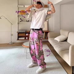 天井 stu ストゥー王嘉爾と同じスタイルの枝メープルリーフ迷彩ジーンズカジュアルルーズストレートパンツ男性用