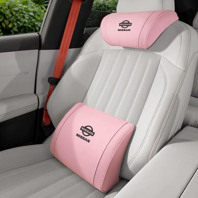 Qashqai, Tiida, Neck Pillows, Back: Headrest - little-k-velvet-sakura-pink-nissan-headrest-lumbar-support-set