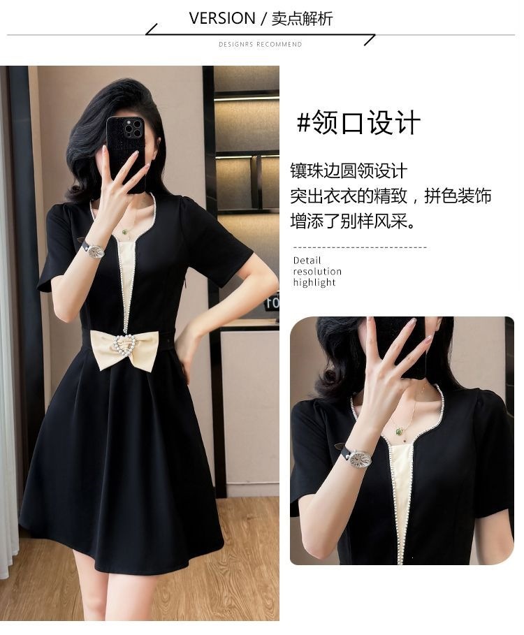 Váy đen suông midi cỡ lớn mùa hè che khuyết điểm tôn dáng — màu đen chi tiết 5