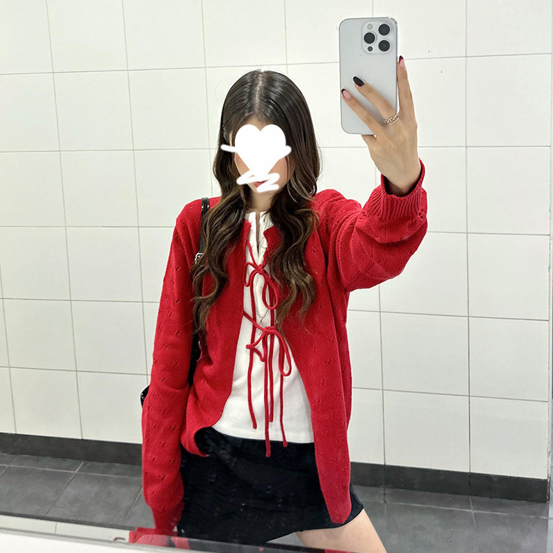 Christmas Red Sweater Women's 2025 New Winter Wear Lazy Style High-Level Loose Knitted Cardigan Jacket