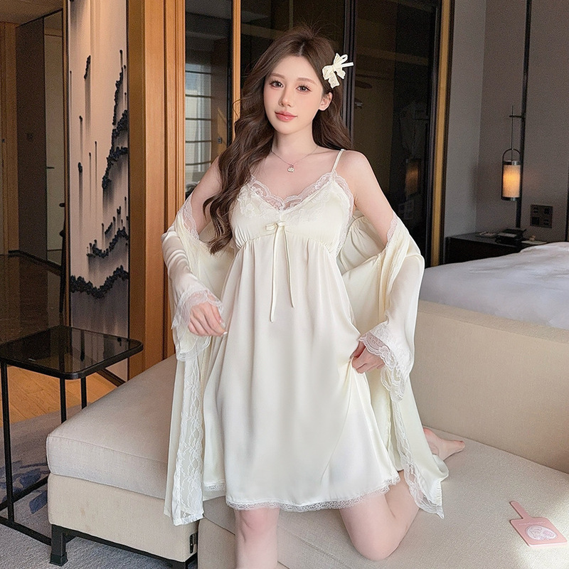 Summer New Ice Silk Pajamas Women's Thin Sexy Lace Pure Desire Style Hanging Skirt with Chest Pad Two-piece Home Clothes Summer New Ice Silk Pajamas Women's Thin Sexy Lace Pure Desire Style Hanging Skirt with Chest Pad Two-piece Home Clothes