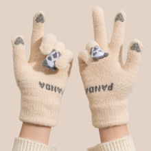 可爱小熊猫手套加绒加厚手套保暖学生骑车防风防寒冬季可触屏手套