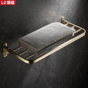 Bathroom Single Layer Gold Folding Bath Towel Rack Stainless Steel Bathroom Shower Rack Non-perforated Towel Rack