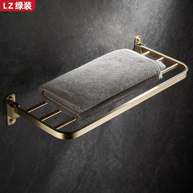 Bathroom Single Layer Gold Folding Bath Towel Rack Stainless Steel Bathroom Shower Rack Non-perforated Towel Rack