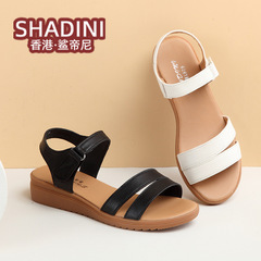 Women's Summer Leather Slides with Soft Soles, Comfortable Flat, Versatile, Breathable, Fashionable, Elderly Women's Slippers