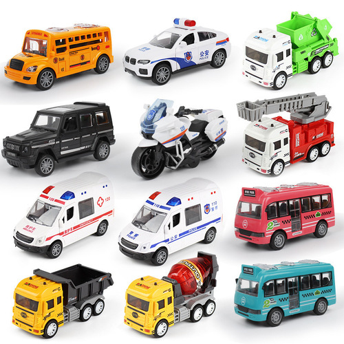 Children's toy car with inertia, anti-fall, opens, simulation police car and ambulance model, boy school bus, small car set