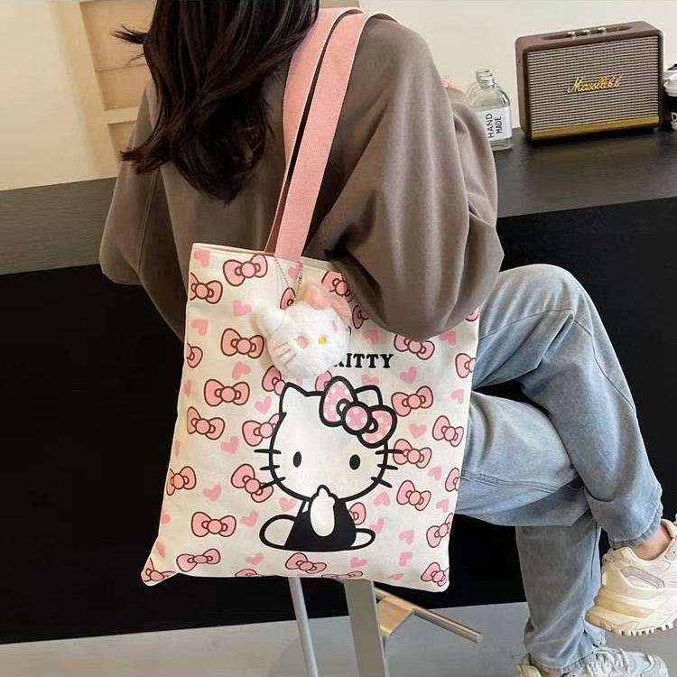 厂家定制凯蒂猫帆布包大容量单肩包小清新通勤手提包大容量通勤包