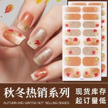 跨境新款欧美指甲贴防水葱粉烫金甲油膜免烤灯网红美甲贴定制Nail