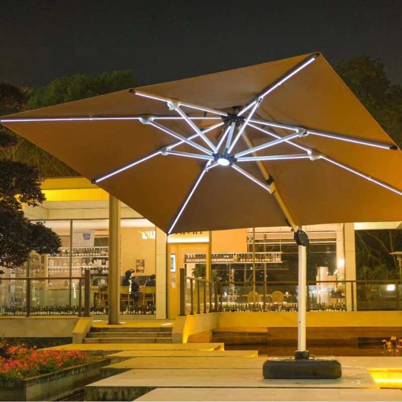 Outdoor Parasol Courtyard Umbrella with Light Solar LED Light Strip Outdoor Villa Terrace Garden Large Roman Umbrella