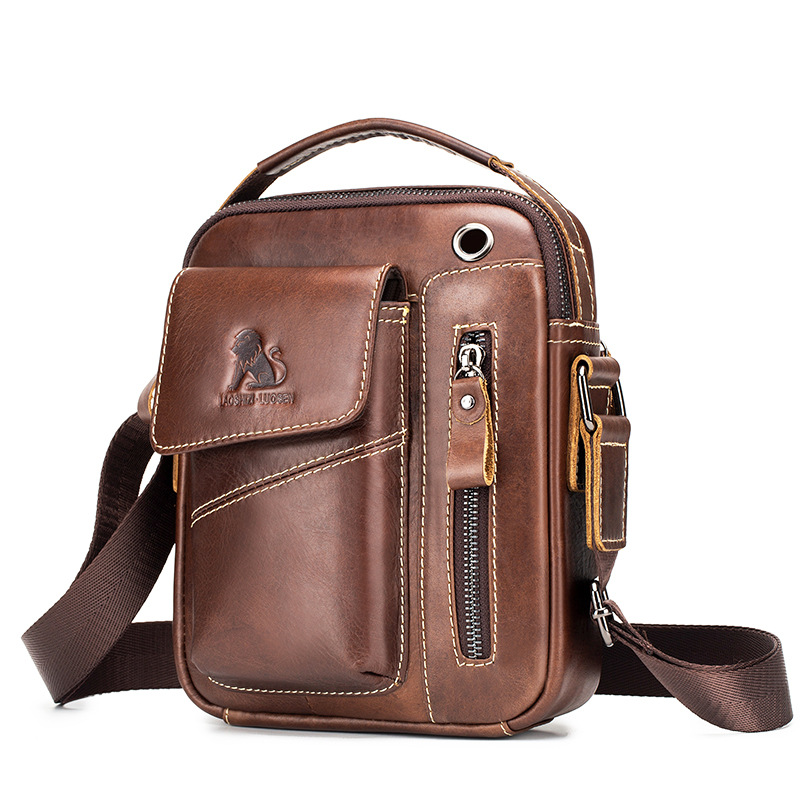 Bolso de hombro pequeño de los hombres de piel de vaca primera capa de piel de vaca hombro crossbody bolsa de deportes de moda MINI Bolso pequeño bolso duradero