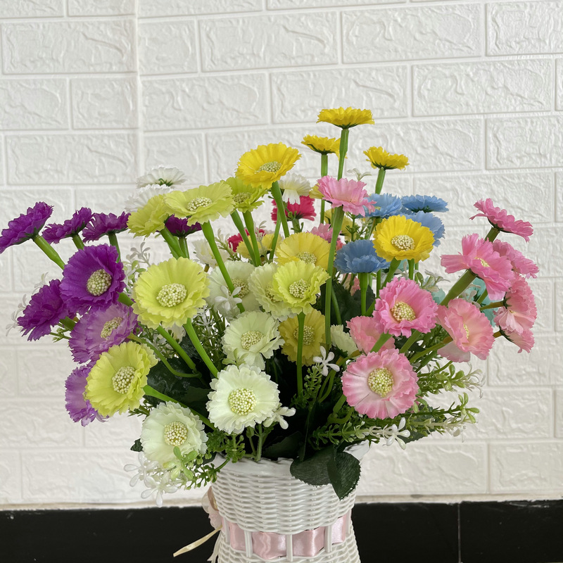 婚慶仿真千層菊仿真花刺球花乒乓菊裝飾插花地排花婚禮堂雛菊絹花