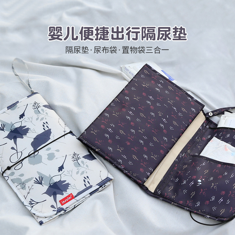 Portable Waterproof Nylon Baby Diaper Changing Pad Diaper Bag Multifunctional Baby Diaper Changing Table Maternal and Infant Products Cross Border