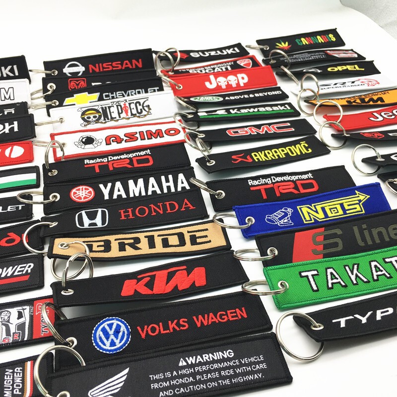 Car Keychain Ribbon Hanging JDM Modified Car Double-sided Embroidery Pattern Motorcycle Motorcycle Key Chain Pendant