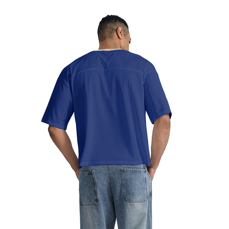通気性抜群のメッシュ素材の半袖Tシャツ、夏向けゆったりフィット、メンズカジュアルスポーツTシャツ、トレンド感あふれる万能アイテム|undefined
