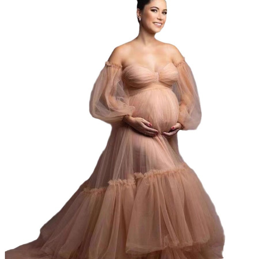 Aliexpress E-commerce exclusivo para estudio de fotos embarazadas foto de boda vestido de la mañana tela vestido de noche linterna manga mujer image 5