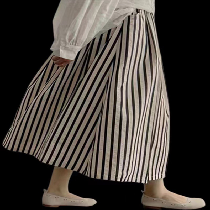 Falda elástica de longitud media, falda de swing grande en una palabra, falda de paraguas, verano para mujer, nuevo estilo, estampado a rayas, cintura alta, todo fósforo image 2