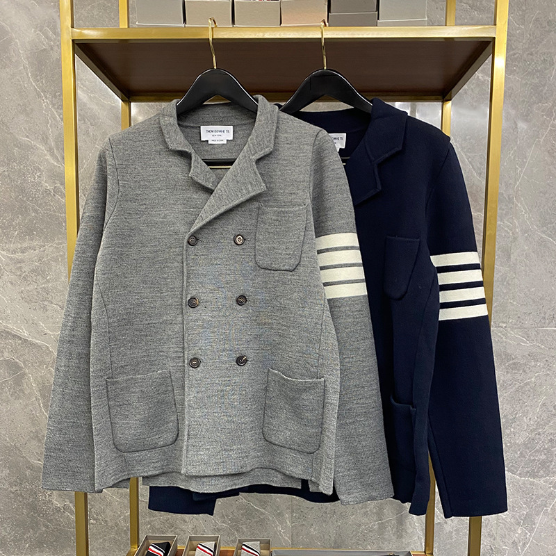 tnom biowhe tb knitted suit four-bar double-breasted autumn and winter warm slim youth suit jacket tide