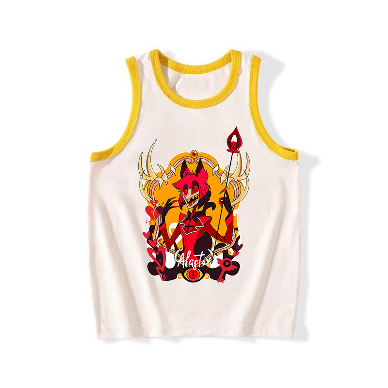 Alastor's Hell Inn Surrounding Children's Casual Crew Neck T-Shirt Cartoon Print Unisex Boy Girl Sleeveless Backless Top