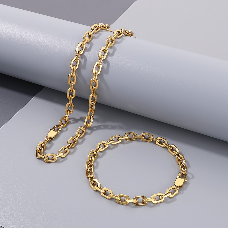 Hip-Hop Vintage Style Geometric 304 Stainless Steel Plating Men's Bracelets Necklace Men Necklace Sets display picture 6