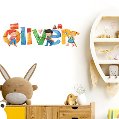 卡通小朋友畫圖英文字母兒童房臥室家居裝飾牆貼貼紙自粘批發跨境