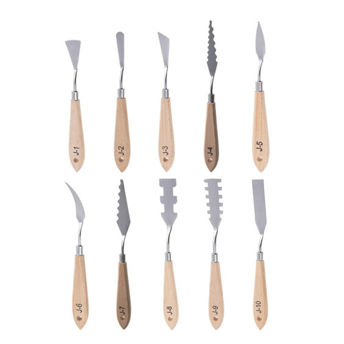 Stainless steel wood handle acrylic textured painting color tool spatula scraper sawtooth irregular art oil painting palette knife