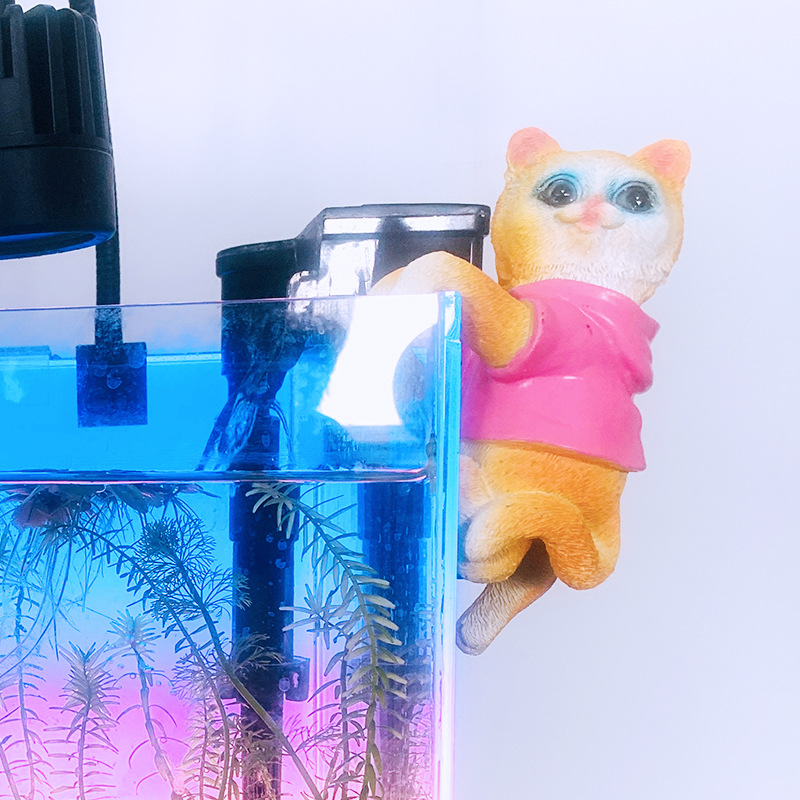Decoración de pared para acuario con gato realista de resina, adorno para acuario para paisajismo, nuevo modelo de gato con atuendo.