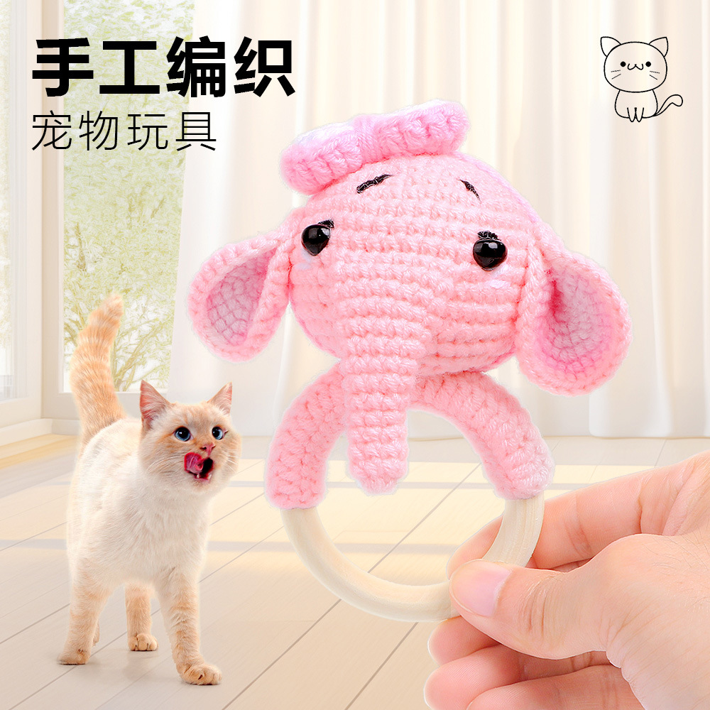 Juguetes para mascotas tejidos a mano transfronterizos agitando aguja sonora para apaciguar perros pueden morder muñecas de punto de gato