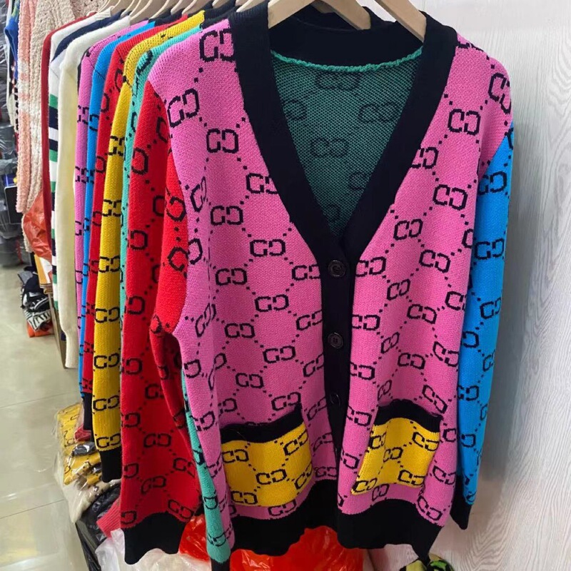 Rainbow contrast color 2021 autumn new women's age-reducing slimming fashionable versatile Korean style knitted cardigan sweater coat