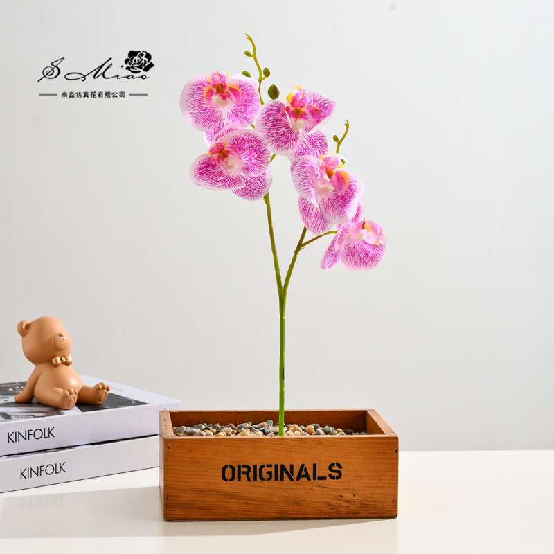 Flor falsa 5 flores 5 hojas sensación orquídea mariposa bonsai flor de alta calidad sala de estar decoración floral decoración de imitación maceta falsa